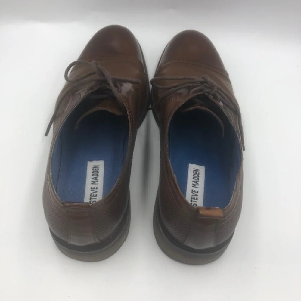 Steve Madden Mens Brown Leather Cap Toe Oxford Dress Shoes Size 8 Lesko Lace Up